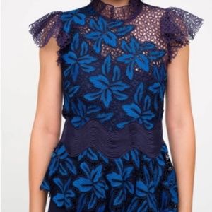 Sea Mosaic Lace Peplum Top In Blue Multi